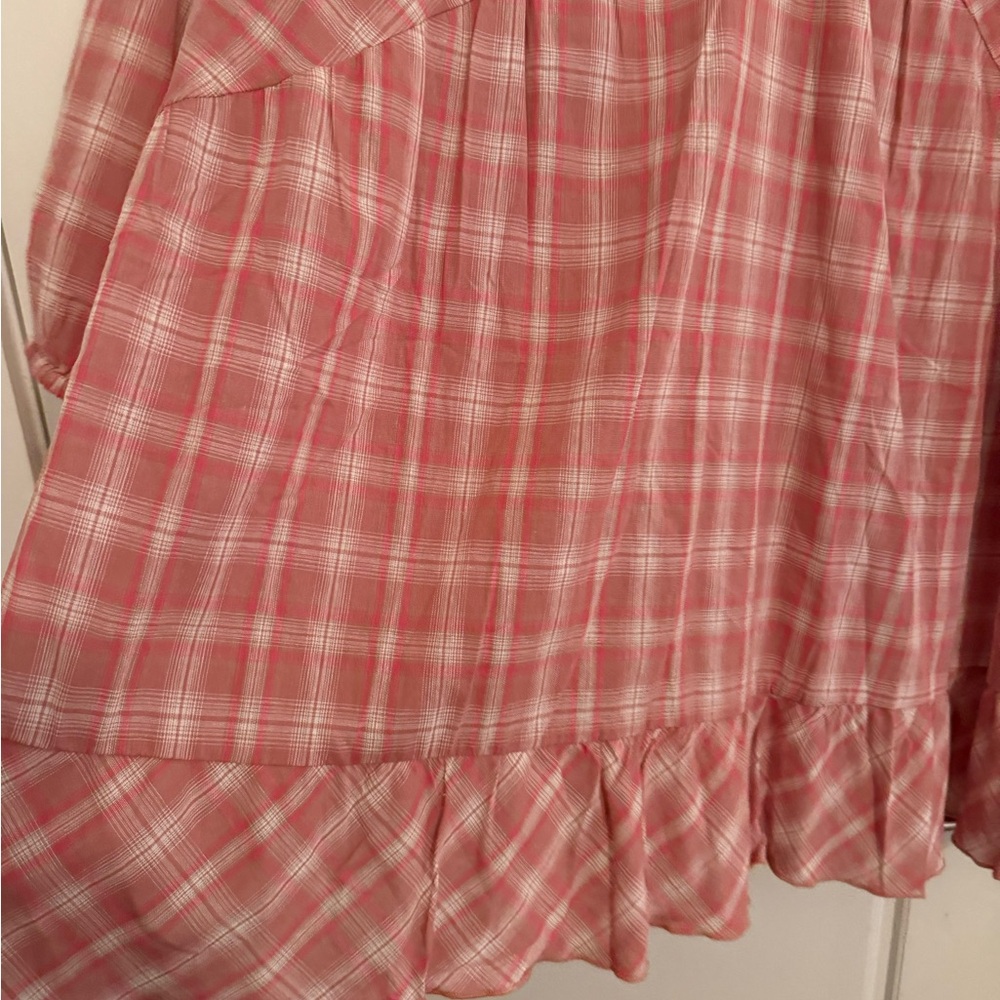 Pink Plaid Ruffle Hem Tunic Dress - Picture 3 of 5